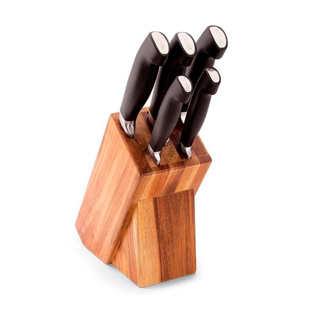 Kit facas 5 peças suporte madeira elegance kitchen Mundial
