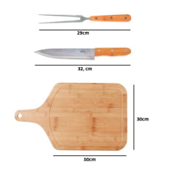 Kit conjunto churrasco tábua faca garfo 3 peças bamboo Mor