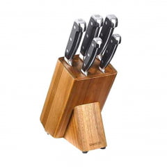 KIT FACAS 5 PEÇAS SUPORTE MADEIRA PRETA CHEF KITCHEN MUNDIAL